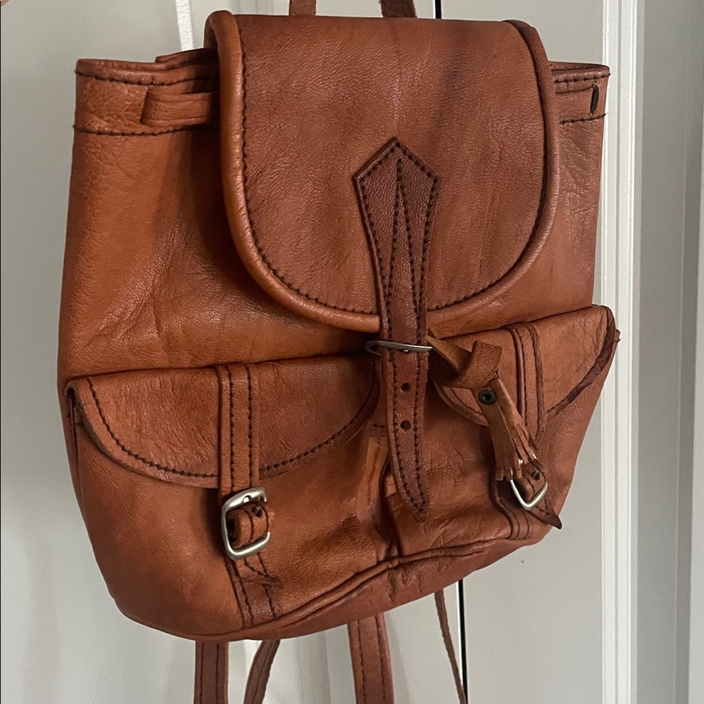 Moroccan leather Mini Brown Leather Backpack